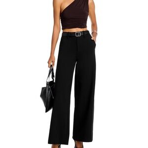 NWT Aqua Satin Wide Leg Pants Women's Black Button Zip Closure